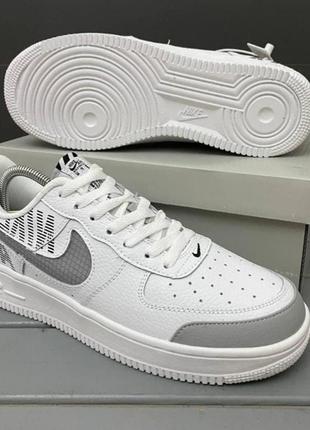 Кроссовки мужские nike air force найк форс кожа весна/лето/осень белые с серыми носком2 фото