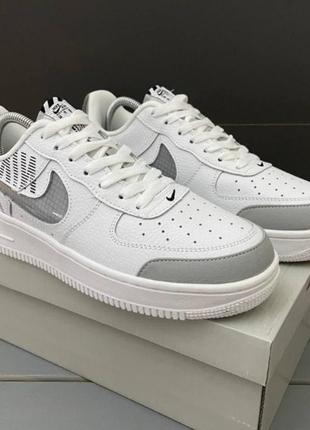 Кроссовки мужские nike air force найк форс кожа весна/лето/осень белые с серыми носком4 фото