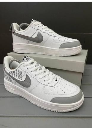 Кроссовки мужские nike air force найк форс кожа весна/лето/осень белые с серыми носком1 фото