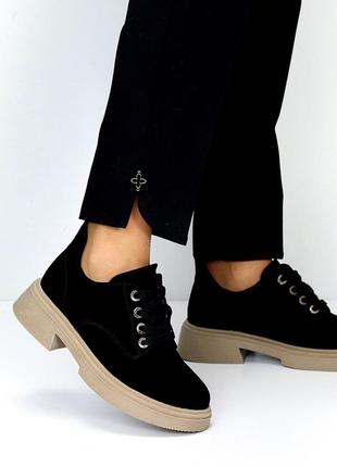 Туфли на шнуровке "rose", черные, натуральная замша, деми5 фото