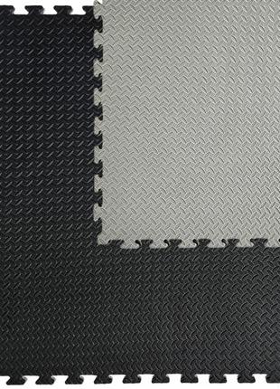 Килим двосторонній пазл, підлога - модульне підлогове покриття 1000 х 1000 х 20мм, сіро-чорний2 фото