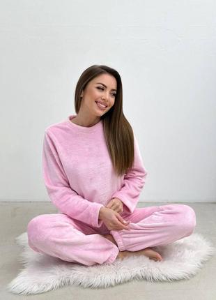 Теплая пушистая пижама махровая розовая, пижама зимняя6 фото