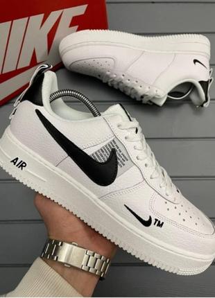 Кроссовки мужские кожаные nike air force найк форси весна/лето/осень белые с черным