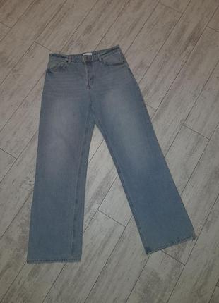 Голубые прямые джинсы с высокой посадкой1 фото