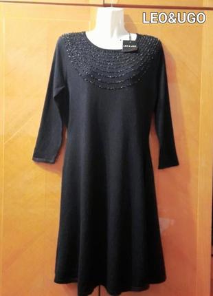 Вишукана святкова елегантна трикотажна сукня р.2 від leo& ugo , люрекс , бісер ,стрази , пайетки