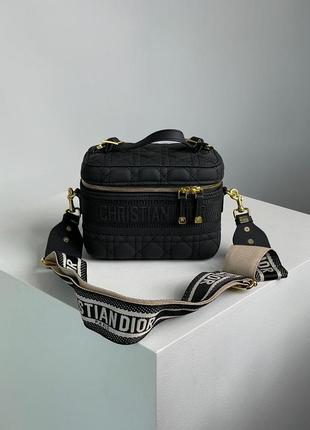 Шкіряна брендова сумка преміум christian dior travel vanity case black