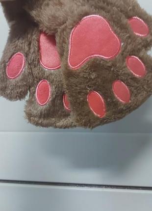 Перчатки лапки рукавички коричнево розовые  митенки3 фото