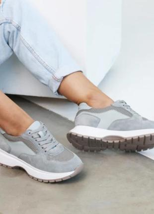 Кросівки жіночі шкіра замша демісезон сірі 586206