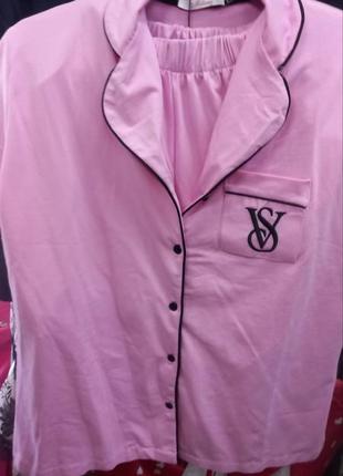 Батальна рожева піжама vs/домашній костюм сорочка з коротким рукавом і шорти 50 xl