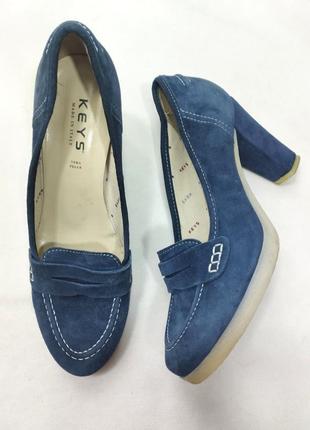 Замшеві туфлі лофери пенні сині блакитні з підошвою поліурітанової