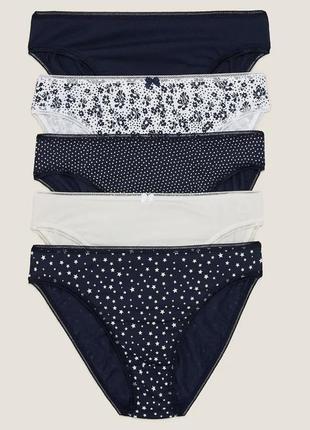 Набір трусиків 5 штук marks & spencer бавовна модель- high leg knickers середня посадка