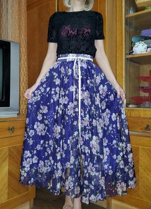 Брендовая юбка макси принт цветы юбка в цветах красивый пояс павлиньи перья4 фото
