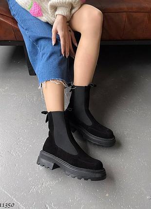 Останній 36 розмір! чорні челсі з натуральної замші,з овчиною