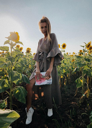 Льняное платье кимоно кардиган кимоно назапах под лён льняне плаття сукня з льону кімоно