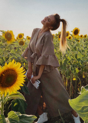 Льняное платье кимоно кардиган кимоно назапах под лён льняне плаття сукня з льону кімоно