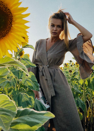 Льняное платье кимоно кардиган кимоно назапах под лён льняне плаття сукня з льону кімоно