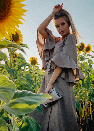 Льняное платье кимоно кардиган кимоно назапах под лён льняне плаття сукня з льону кімоно