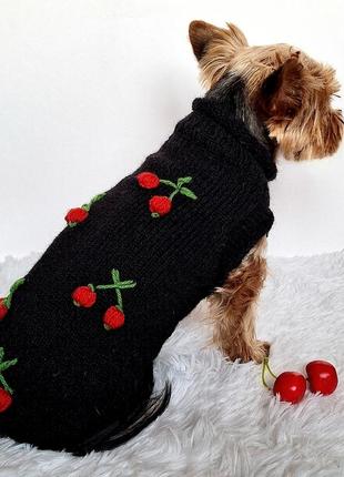 Вовняний светр з вишивкою для собак, котів ручної роботи5 фото