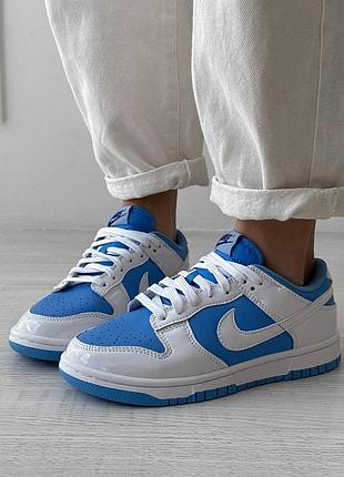 Nike sb dunk blue white (лакированная кожа) женские кроссовки