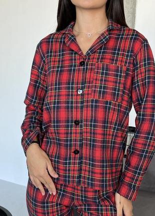 Натуральна хлопкова піжама байка сорочка і штани. фланелева/байкова піжама клітчата4 фото