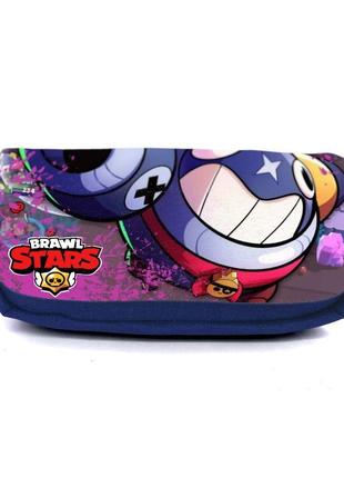 Школьный пенал бравл старс органайзер универсальный (brawl stars - 0032) синий