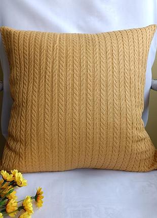 Декоративная наволочка 40*40 горчица пике косичка, горчичные наволочки