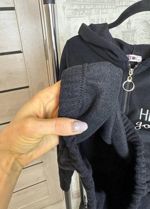 Черный теплый флис домашний костюм/пижама худи с капюшоном и штаны4 фото