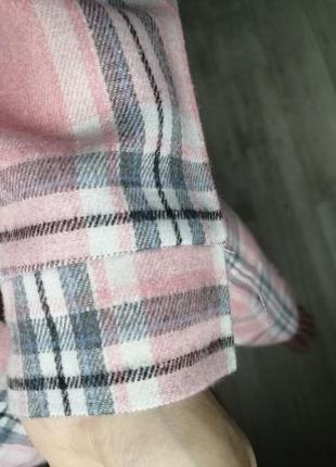 Натуральная хлопковая розовая пижама байка рубашка и брюки. фланелевая/байковая пижама клетчата9 фото