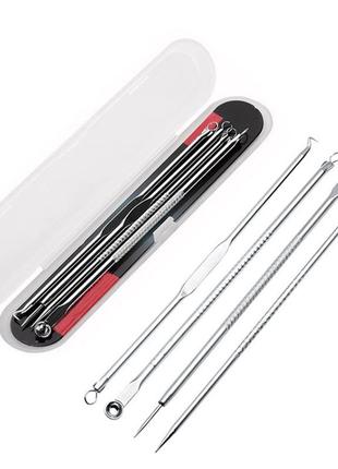 Набір інструментів для видалення акне, вугрів 4 штук сріблястий