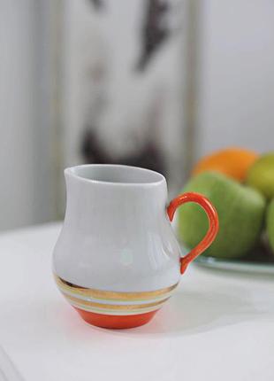 Мандаринка 🎄🍊вінтаж вершник баранівка сливочник порцеляна помаранч позолота молочник глечик