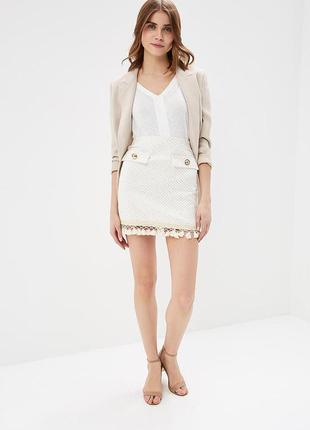 River island юбка бежевая белая твидовая прямая короткая с пуговицами классическая