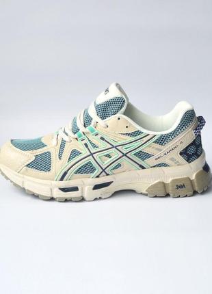 Asics gel-kahana 8 кроссовки мужские бежевые с бирюзовым ассикс кожаные топ качество текстиль демисезон низкие демисезонные весенние топ качества лицензия