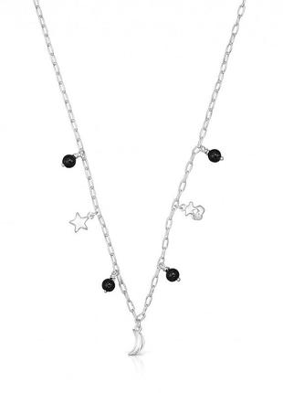 Серебряная колье цепочка ожерелье со звездой луной и мишкой1 фото