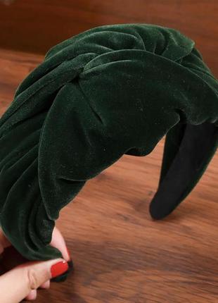 Ефектний оксамитовий зелений об'ємний жіночий обруч обідок чалма для волосся