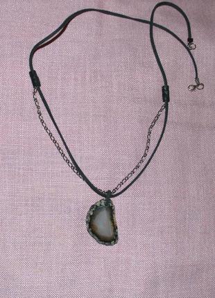 Колье бохо со срезом чёрного агата