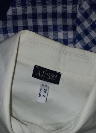 Белая оригинальная блуза белая рубашка armani jeans с рюшами6 фото