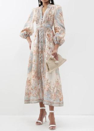Платье zimmermann женское с цветами длинное бежевое