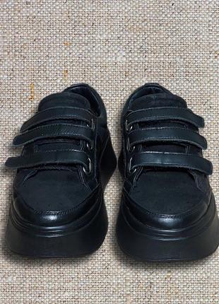 Обалденные черные кожаные кроссовки, кеды, туфли, лоферы на толстой подошве. pv designer. размер  38.5 фото