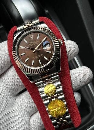 Швейцарський годинник rolex datejust chocolate rose gold. топ якість2 фото