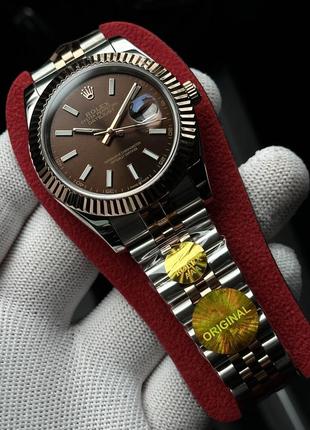 Швейцарський годинник rolex datejust chocolate rose gold. топ якість3 фото