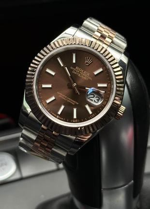 Швейцарський годинник rolex datejust chocolate rose gold. топ якість7 фото