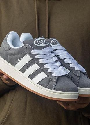 Кросівки кеди adidas campus 00 s dark grey white  молодёжные замшевые кроссовки кеды адидас кампус серые с белым