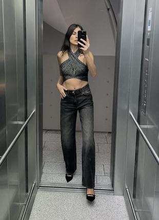 Джинси  zara z1975 straight fit high waist. чорні . прямі