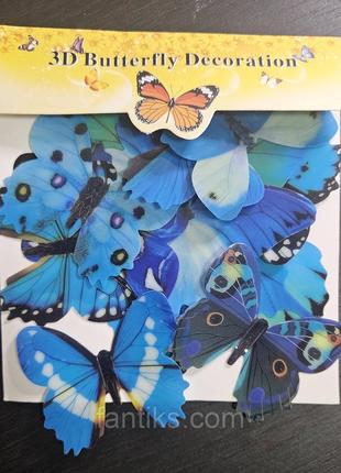 Набір наклейок "3d-метелики" (сині)3 фото