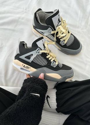 Жіночі кросівки nike air jordan retro 4 x off marr “black / beige” premium