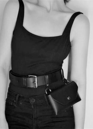 Женский кожаный ремень с подвесным карманом "novità" черный2 фото