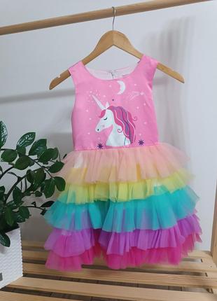 Праздничное нарядное платье для девочки единорожка, платье единорог4 фото