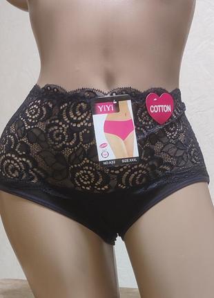 Женские хлопчатобумажные трусики с высокой кружевной вставкой