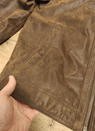 Marks and spencer р. l байкерська чоловіча куртка світло коричнева шкіряна замшева під вінтаж шкіра замш стійка7 фото