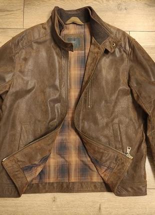 Marks and spencer р. l байкерська чоловіча куртка світло коричнева шкіряна замшева під вінтаж шкіра замш стійка2 фото